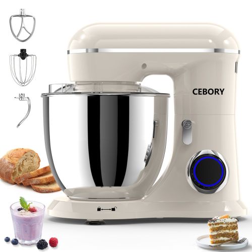 3-IN-1 Electric Stand Mixer, 660W 10-Speed With Pulse Button, Attachments include 6.5QT Bowl, Dough Hook, Beater, Whisk for Most Home Cooks,  Almond C