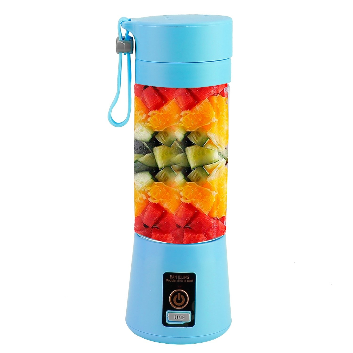 Portable Juicer Blender USB Rechargeable Juicer Cup Fruit Baby Food Mixing Machine with 6 Blades Powerful Motor (Color: Blue)