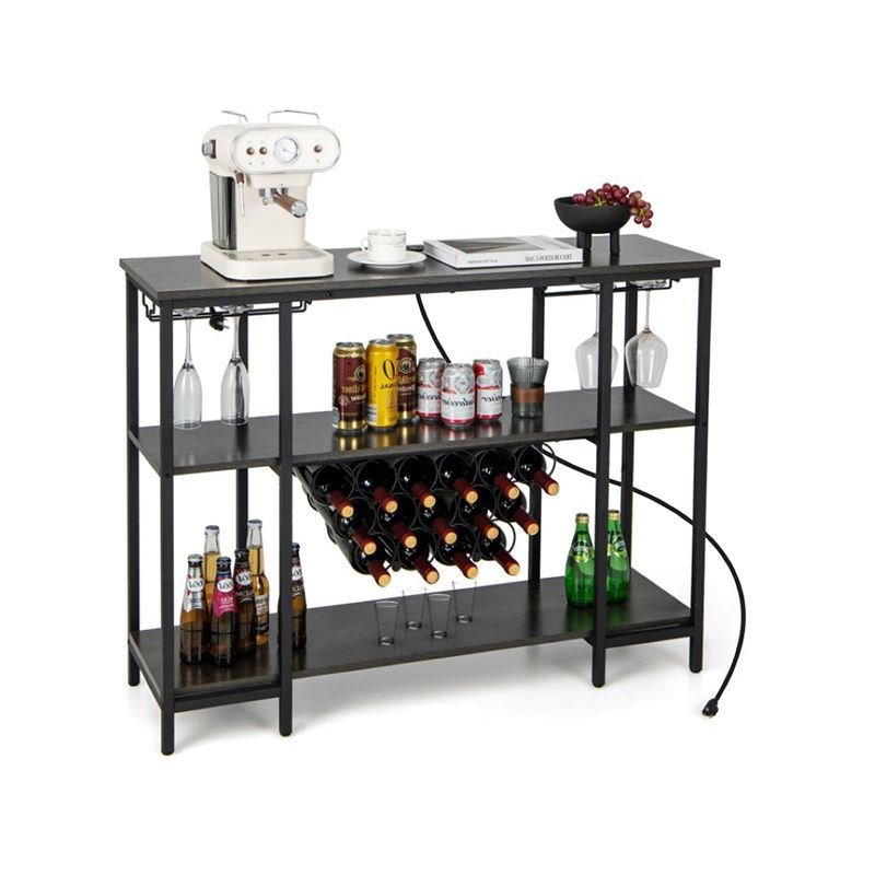 Simple Industrial Wine Rack Wine with Storage Shelves (Color: gray, Type: Wine rack)